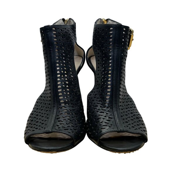 Louise Et Cie Womens Black Leather Adjustable Buckle Peep-Toe Heels Size 7.5B - Picture 2 of 10